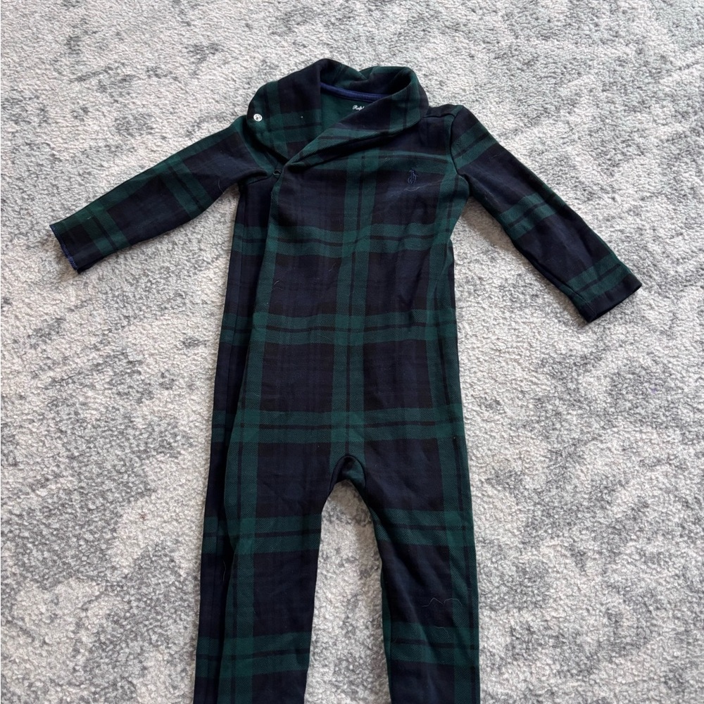 Ralph Lauren Kids Plaid Green and Black Footie
